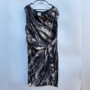 Suzi Chin for Maggy Boutique Cream Grey Black Midi Sleeveless Dress Size 18W